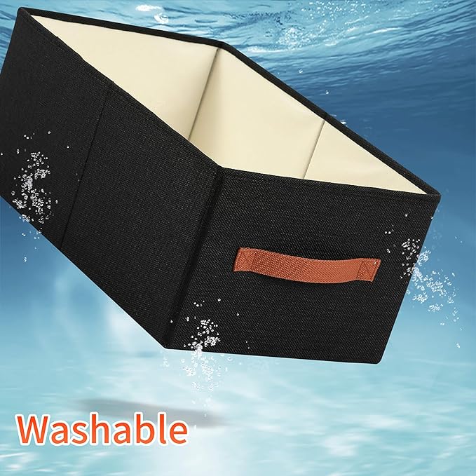 linen closet organizers and storage, 3 Pack Large Storage Baskets, Washable, Clothing Storage Bins with Handle, Closet Organizer for Storage Sweater,Sheets (Black, 18½"x11 x8½)