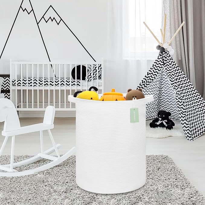Cotton Rope Basket for Girls Boys, 72L Tall Laundry Hamper, White