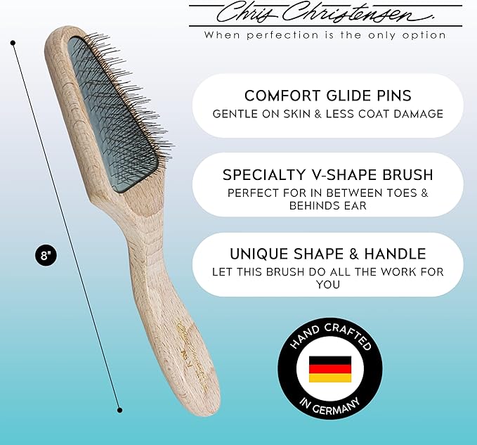 Chris Christensen Mark V Triangle Slicker Brush for Dogs, 12mm Pins, Groom Like a Pro, Handcrafted Lightweight Beechwood Ergonomic Handle, Stainless Steel Pins, A5V. Made in Germany.