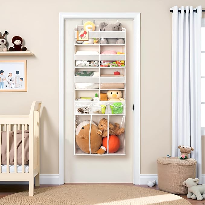 Extra Large Over The Door Organizer with Clear Pockets - 8 Compartments & XL Bottom Storage, Heavy-Duty Hanging Organizer for Bathroom, Bedroom, Closet (57 Inch Height).