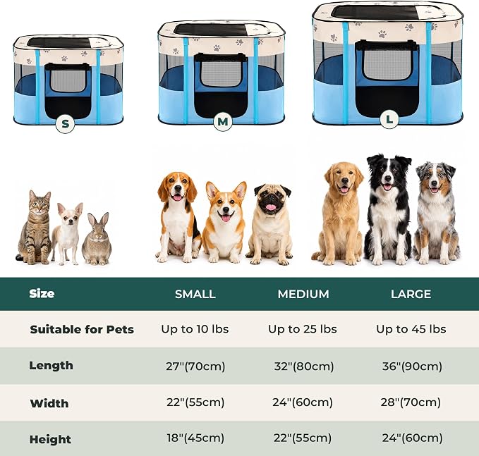 Avont Portable Pet Puppy Dog Playpen, Foldable Cat Playpen, Indoor/Outdoor | Water-Resistant Breathable Shade Cover, Travel Camping Use for Small Animals with Carrying Case, (L/Blue)