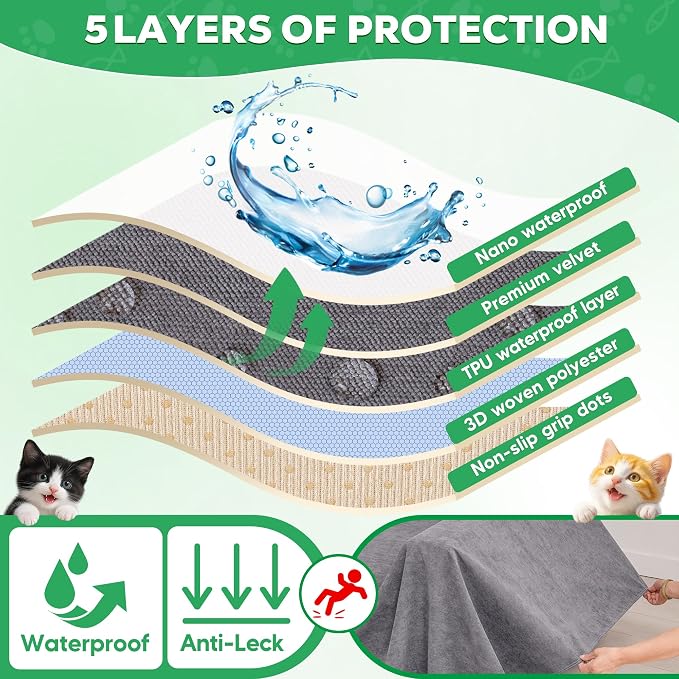 Loiion Cat Scratch Proof Furniture Protector Waterproof Sofa Cover 150"x91" | Pet-Friendly Couch Protector, Anti-Scratch & Anti-Slip Sofa Cover For Cats Dogs Kids, Machine Washable
