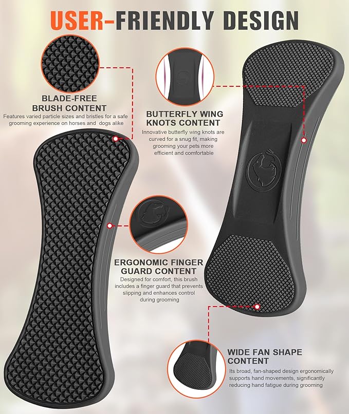 Shedding Blade for Horses Tool - Horse Brush for Deshedding Grooming Bathing, Multi-Functional Rubber Grooming Kit for Horses, Dogs, Cows and Goats（Black）
