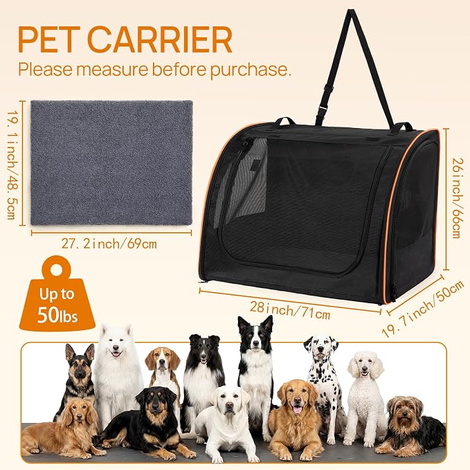 Dog Car Seat, Enclosed Carrier for Pets Travel Safety Dog Crate Soft-Sided Covered Car Kennel Carrier for Backseat for Medium Dogs