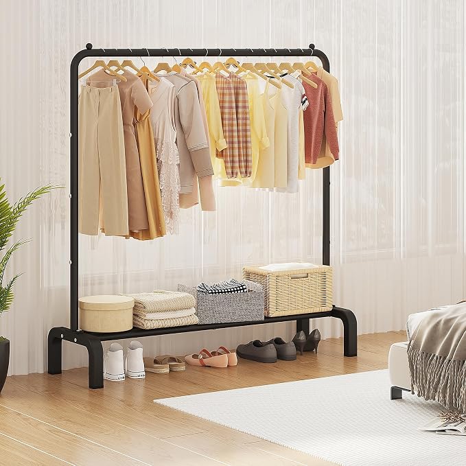 Garment Rack Clothing Clothes Rack for Clothes Organizing Black | Metal 43.3 Inches Garment Rack Clothing Clothes Rack with Bottom Shelf for Hanging Clothes Coats Skirts Shirts Sweaters Black