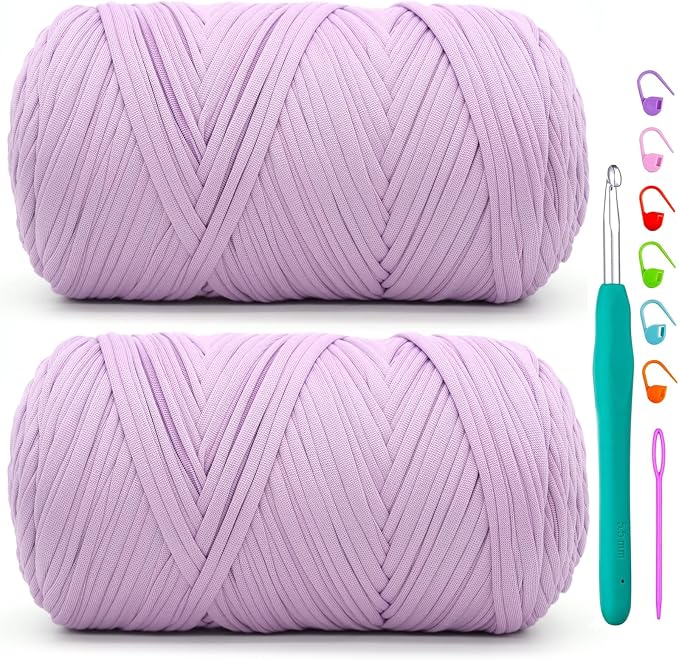 2 Pack Tshirt Yarn for Crochet,Light Purple T Shirt Soft Elastic Fabric Chunky Thick T-Shirt Crochet Yarn for Crocheting Knitting Beginner Hand Knitting Bag/DIY Craft/Home Decor 2 * 400G-Light Purple
