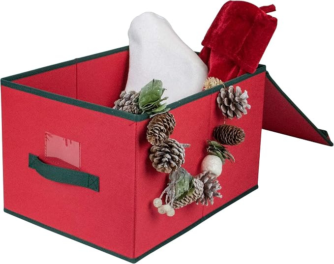 Northlight 16" Red Collapsible Christmas Decoration Storage Box with Handel