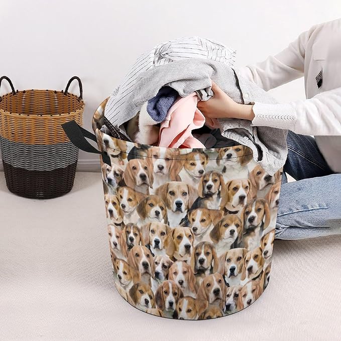 Funny Beagle Face Print Laundry Basket, Cute Pet Dog Laundry Hamper, Dirty Clothes Basket for Beagle Lover, Waterproof Laundry Baskets for Bedroom Bathroom, Gifts for Beagle Mom Dog Owner