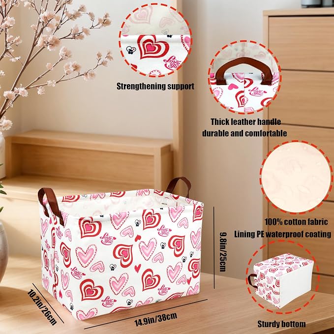 Valentine's Day Basket Gift for Empty Cute Heart Large Storage Bin for Kid and Baby Room Décor (Love you heart)