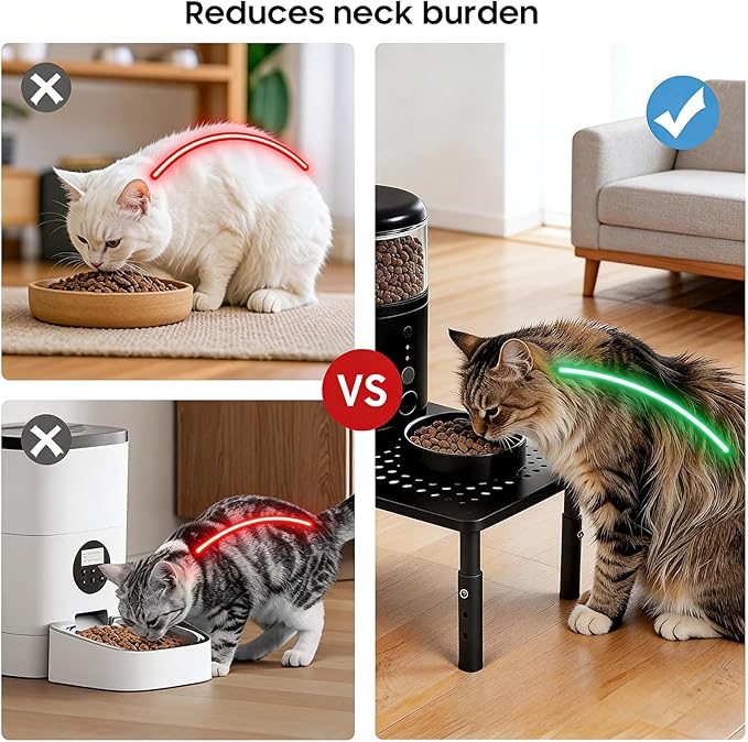 W‌SOWX Adjustable Automatic Cat Feeder Stand - Non-Slip Elevated Holder for Cats/Puppies, Fits Most Automatic Feeders & Water Dispensers, Black(Holder ONLY)