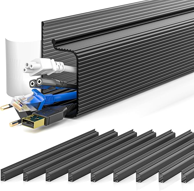YECAYE 157in Cable Management Cord Organizer, Cable Raceway, Black | Under Desk,Easy Install Self-Adhesive Cord Hider, Cable Organizer, Cable Hider for Office Organization,Child & Pet Proof