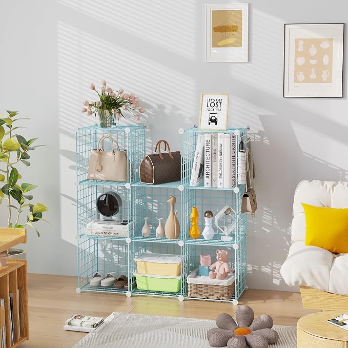 C&AHOME Wire Cube Storage, 8 - Cube Organizer Metal C Grids Units, Blue | Modular Shelves Units, Closet Organizer, Storage Bins Shelving, Ideal for Home, Office, Living Room