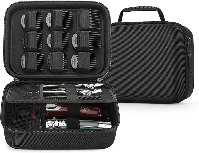 Hard Barber Accessories Case for Hair Clippers Mens Hair Cutting Barber | Barber Supplies Holder, Trimmer Organizer Storage Bag for Hair Cutting, Guard Grooming Kit (Nylon Black)