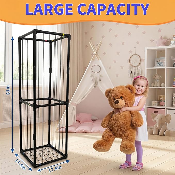 Stuffed Animal Storage, Storage Organizer with Elastic Band, Thicken PVC Tube Large Stuffed Animals Holder for Nursery Playroom Bedroom Room Furniture Plush Storage-Black