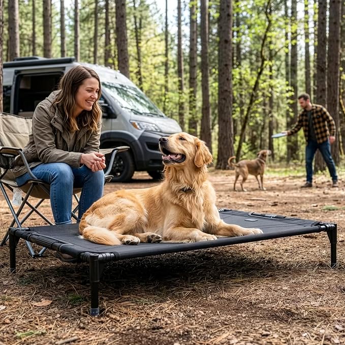 Petsfit 48 Inch Elevated Dog Bed for Large Dogs, Patented Anti-Sag Cot | Patented anti-sag tension bar, cooling Teslin mesh, dual support straps, tool-free setup and non-slip feet; up to 120 lb.