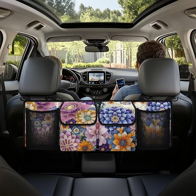 Dreaweet Boho Floral Print Trunk Organizer - Collapsible Car Organizer & Back Seat Storage - Portable SUV Storage - Multicolor