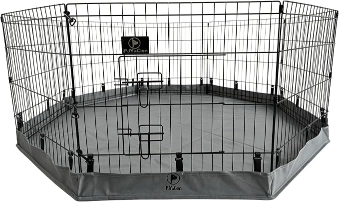 PJYuCien Puppy Playpen with Bottom Pad and Door, 8 Panels 24" H, Gray | 24"W, Dual-function Pad, For Small Pets, Foldable Octagonal Pen, Versatile, Indoor & Outdoor, Backyard, Protects Floors
