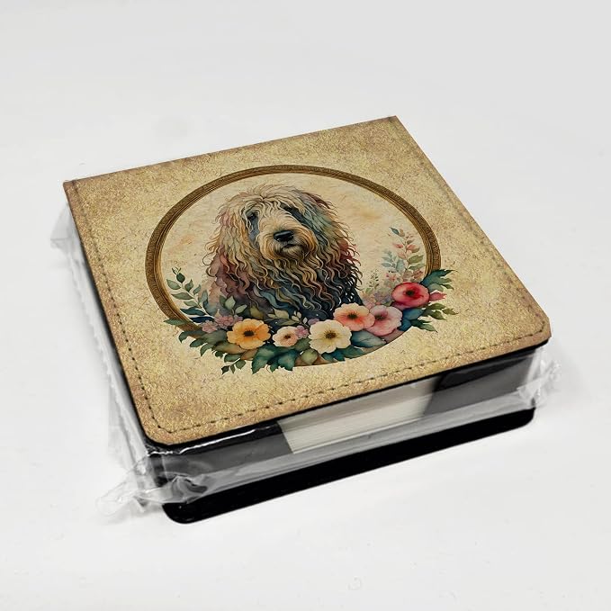 Caroline's Treasures Komondor and Flowers PU Leather Note Paper Holder with Artist-Designed Cover, Desk Accessory, Office Gift