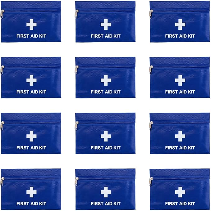 First Aid Bags Empty,Mini First Aid Pouch Empty,Mini First Aid Kit Bulk,Zipper Pouches for Emergency,Travel and Outdoor (Blue 12 Pack, 5.5 * 7.8 inch)