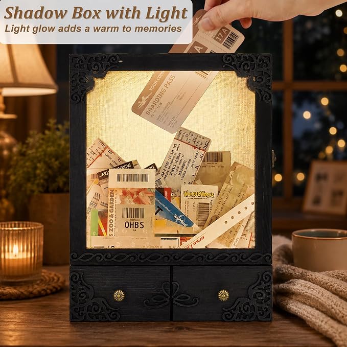 11x16 Pet Memorial Shadow Box Frame with Shelves, Black