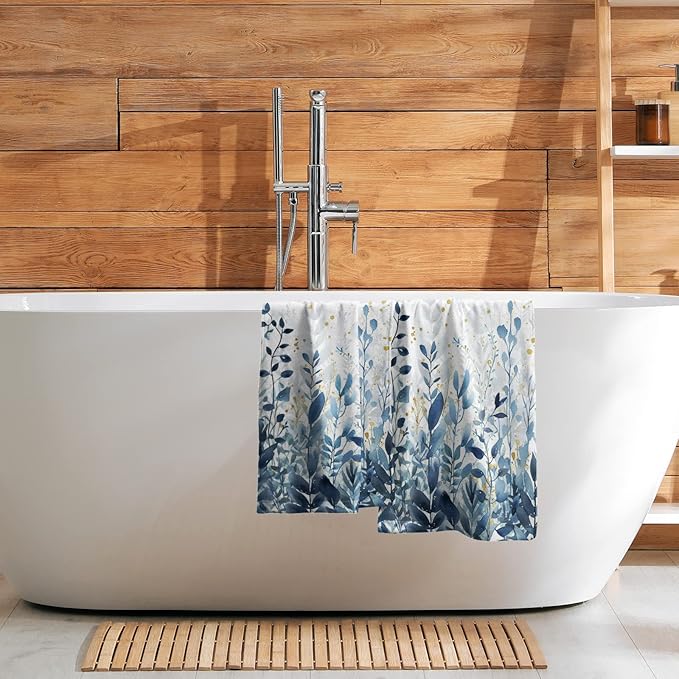 Giwawa Blue Leaves Hand Towels Botanical Leaf Decorative Fingertip Face Towels Set of 2 Soft Absorbent Dish Towels for Hotel Kitchen Bathroom