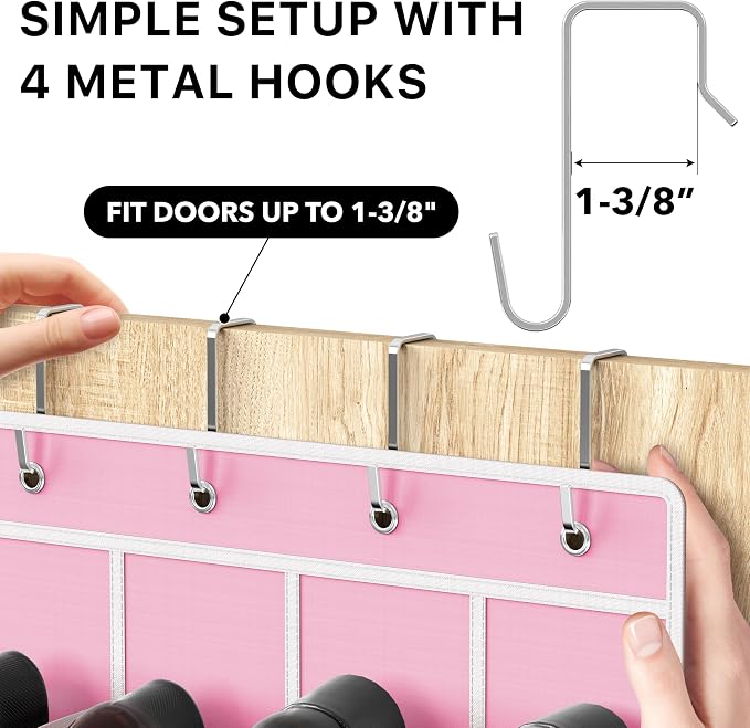Simple Houseware 24 Pockets Clear Over the Door Shoe Organizer, Pink | 64" x 19", 4 Durable Metal Hooks, 4.3" x 9.5" Pocket Size, Multipurpose