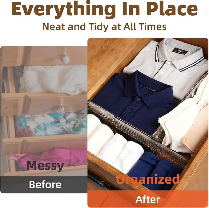 Adjustable Drawer Dividers for Clothes - 2 set Transparent Dresser Organizers, Shallow Drawer Dividers for Clothes, Kitchen, Office, Bathroom Storage