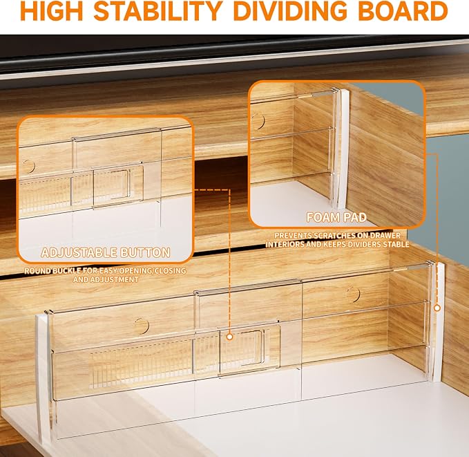 8 Pack 6 Inch Tall Acrylic Drawer Divider for Clothes-Expandable from 12.3-18''-Adjustable Dresser Deep Drawer Dividers for Baby Clothing,Underwear,Clear in Drawer Separators for Kitchen,Office