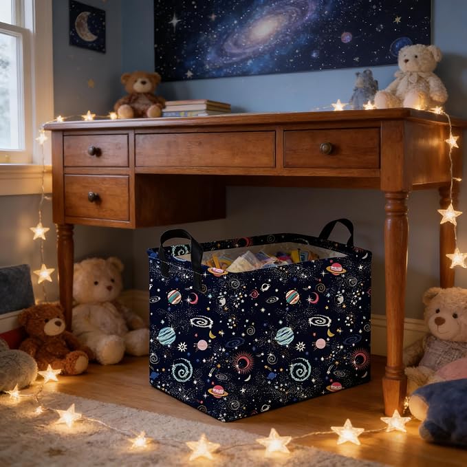 Rectangular Star baskets,Storage Basket,Waterproof foldable laundry basket for Kids,Cute Toys Storage Bin Organizer,Book bins,Starry Sky Galaxy Room Decor(Stars)