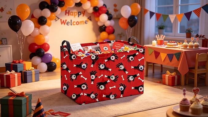 Sanjiaofeng Rectangular Halloween Ghost Hand Storage Basket,Trick or Treat Basket for Kids,Halloween Candy Storage Baskets with Handles(Ghost Hand)