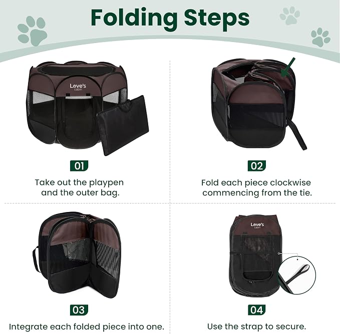 Love's cabin Pet Puppy Dog Playpen, Small Dog Tent Crates Cage Indoor/Outdoor, Portable Playpen for Cat, Foldable Pop Up Dog Kennel Playpen with Carring Case, Removable Zipper Top, Brown