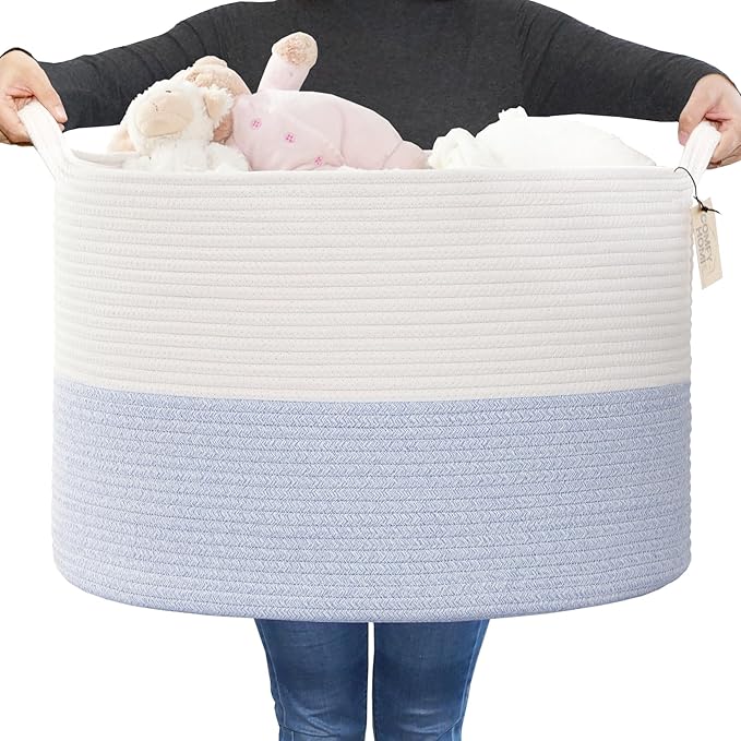 COMFY-HOMI XXXL Large Laundry Basket, Cotton Rope Nursery Woven Basket for Storage, Blanket Baskets Living Room Laundry Hamper, Dog Toy Storage Organizer, Home Decor