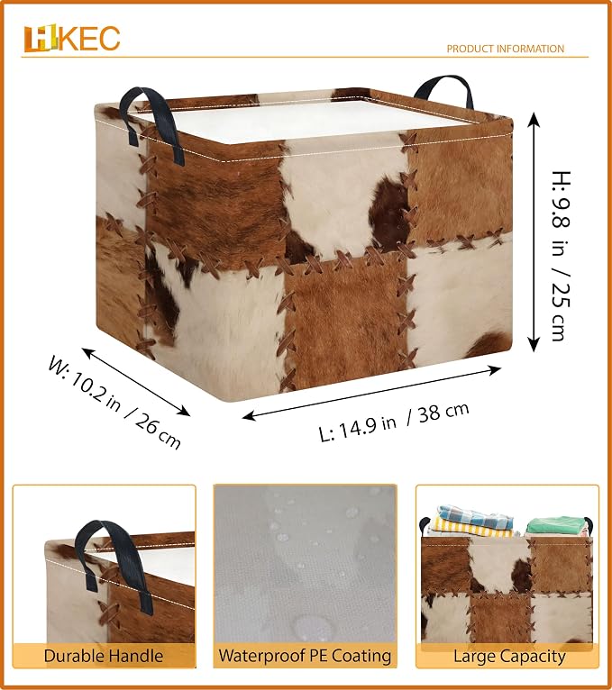 Rectangle Storage Basket with Handles,Collapsible Storage Bin,Books Box,Gift Basket(Cow Print)