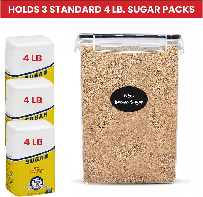 Extra Large Flour and Sugar Storage Containers 6.5L/220 Fl. oz; Set of 2 Plastic Bulk Airtight Food Storage Rice Containers With Lids - Kitchen Pantry Organizer and Storage Canisters, Marker & Labels