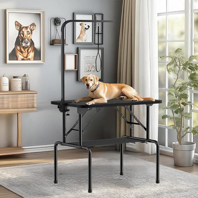 32 Inch Foldable Dog Grooming Table with Adjustable Arm, Nooses & Storage Basket - Non-Slip Pet Grooming Station for Dogs & Cats - Supports Up to 300 lbs (32 inches)