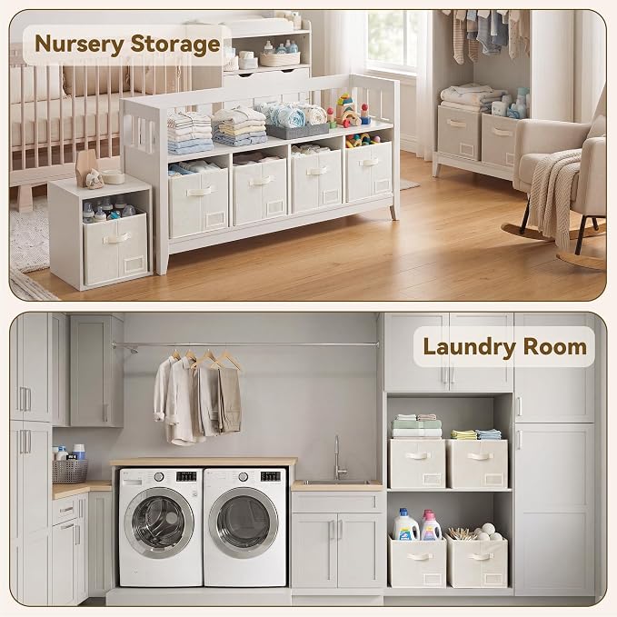 GRANNY SAYS Closet Storage Bins with Label, Pearl White, Large, 3-Pack | Fabric Storage Bins for Shelves, Closet Storage Boxs, Clothing Storage and Organization, Foldable Storage Bins