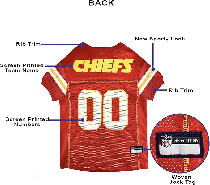 Pets First NFL Dog Jersey, Kansas City Chiefs, Size 3XL. Officially Licensed, Comfortable Mesh Jersey for Dogs