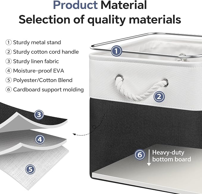 ECDYQXVU 13x13x13 Inch Storage Cube Bins Foldable Organizer Baskets 6 Pack | Soft Cotton Handles, Premium EVA Fabric, Hard Cardboard Bottom, Sturdy Metal Rim, Closet Shelf, Living Room, Bedroom, Laundry