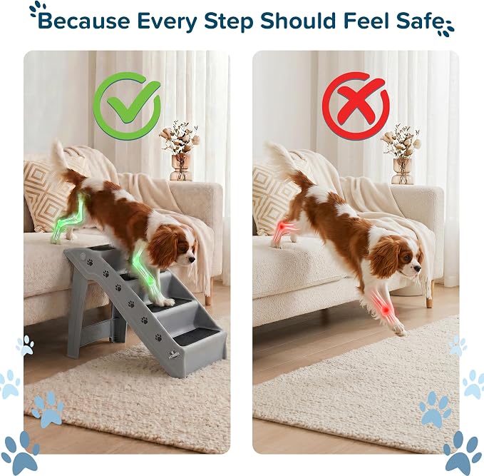PETMAKER Lightweight Durable Plastic Dog Stairs, Gray, 23.25” x 15” x 19” | Foldable Pet Stairs with 4-Step Design for Bed, Couch, Car, Pet Steps with Non-Slip Carpeted Pads for Small Dogs and Cats