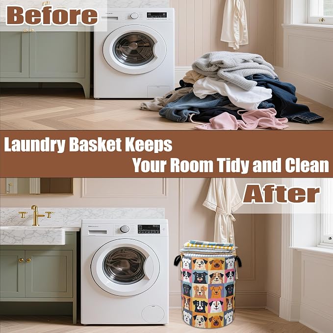 Cute Cartoon Dog Laundry Hamper,Laundry Baskets,Waterproof Oxford Cloth Toy Storage for Bedroom,Bathroom,Nursery,16x20.8 Inch