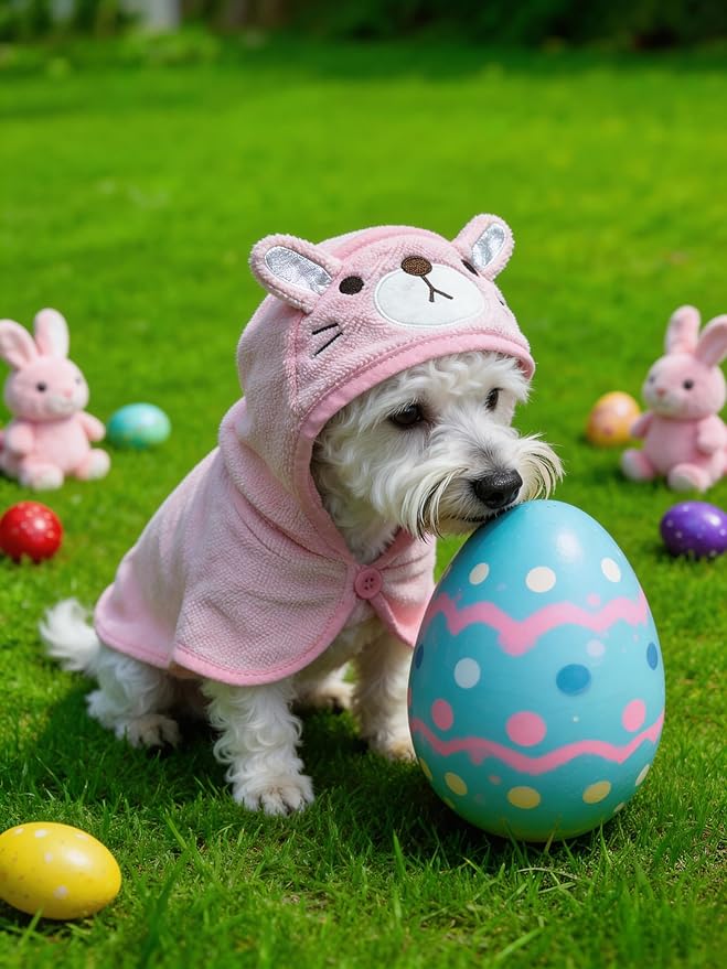Dog Hooded Bathrobe Towel, Fast Drying Bath Towel Absorbent Warm Blanket Pink L