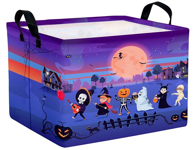 Large Halloween Themed Candy Gift Boo Basket for Kids Baby Personalized Adults Storage Bin Fall Decor(Line Up Spooky)
