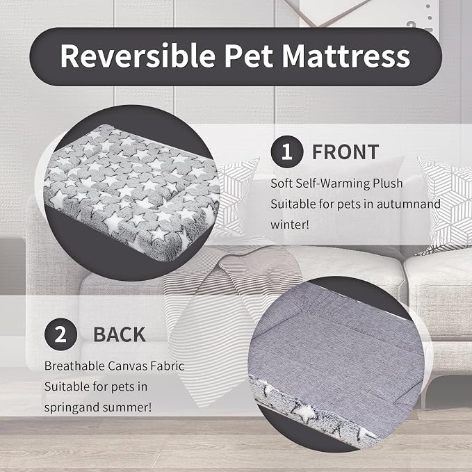 Dog Crate Mats Bed for Small/Medium Dogs, 30x20 Inch Short Plush Pet Mat, 1.6-inch Thick Thin Kennel Pad, Machine Washable Ideal for 36-Inch Dog Crates