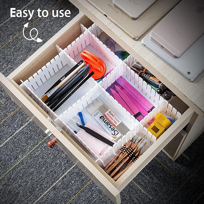 85Pcs Drawer Dividers, Adjustable Drawer Organiser, Cut at Will for Tidying Clutter Clothes, Socks, Makeup, Dresser, Kitchen White