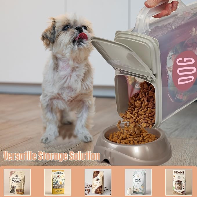 Buddeez Pet Food Storage Container - 8 Quart Capacity Dog / Cat Food & Bird Seed Container with Durable EZ Grip Handle, Flip Gray Lid (includes 1 Cup Clear Scoop) | Durable dry-food storage, For dog food, cat food or bird seed, Includes scoop, desk pet...
