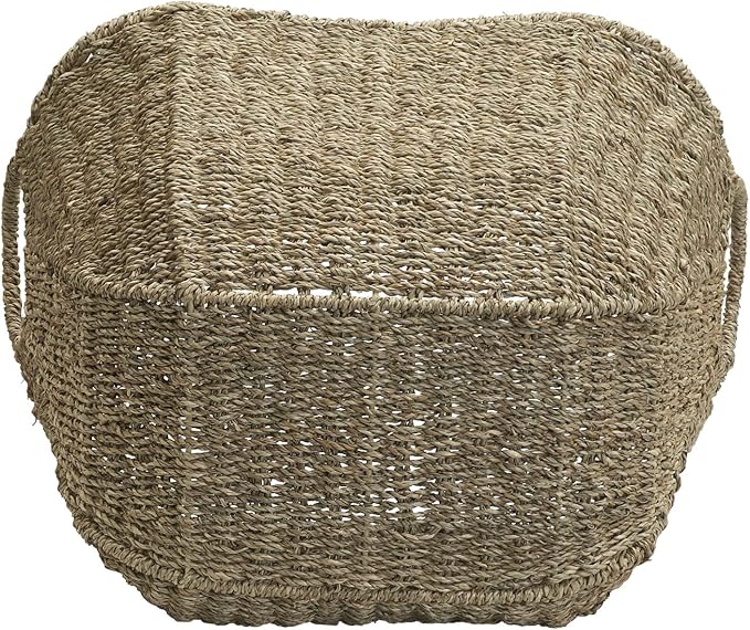 Household Essentials Brown Wicker Storage Basket with Handles Large | Natural Seagrass