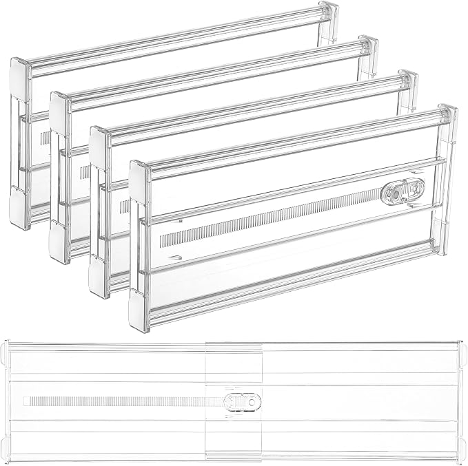 Vtopmart 6" Tall Upgrade Drawer Dividers, 12.8"-22.3" Expandable, 4 Pack | Deep Drawer Organizer, Big Drawer Separator, Clear plastic Adjustable Storage Divider for Dresser, Baby Supplies, Kitchenware