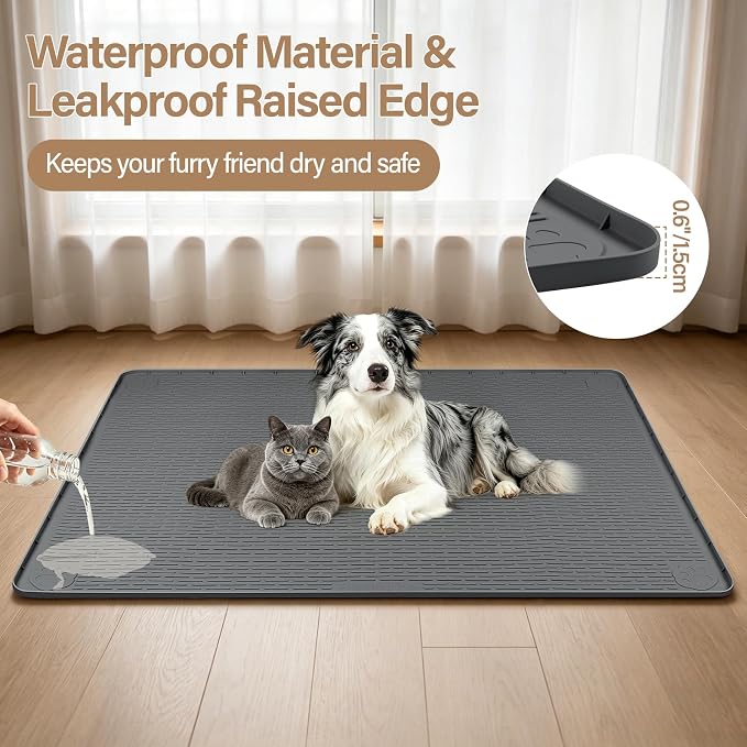 Silicone Cat Bed Mat 40"x28" Pet Crate Mat for Cat Cage, Dark Grey | Extra Large Cat Sleeping Mat, Non-slip, Washable, Waterproof Pet Bed Mat with Raised Edge, Pet Playpen Mat to Protect Floors