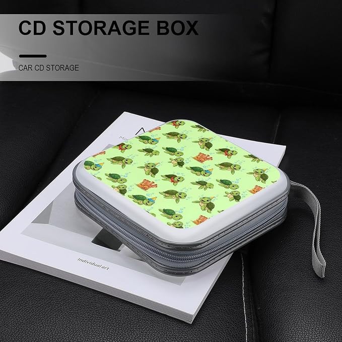 Portable Hard Shell DVD Storage Cute Sea Turtles Themed Green, 40-Disc Binder with Carry Strap, Protective Case for Movies Music Travel