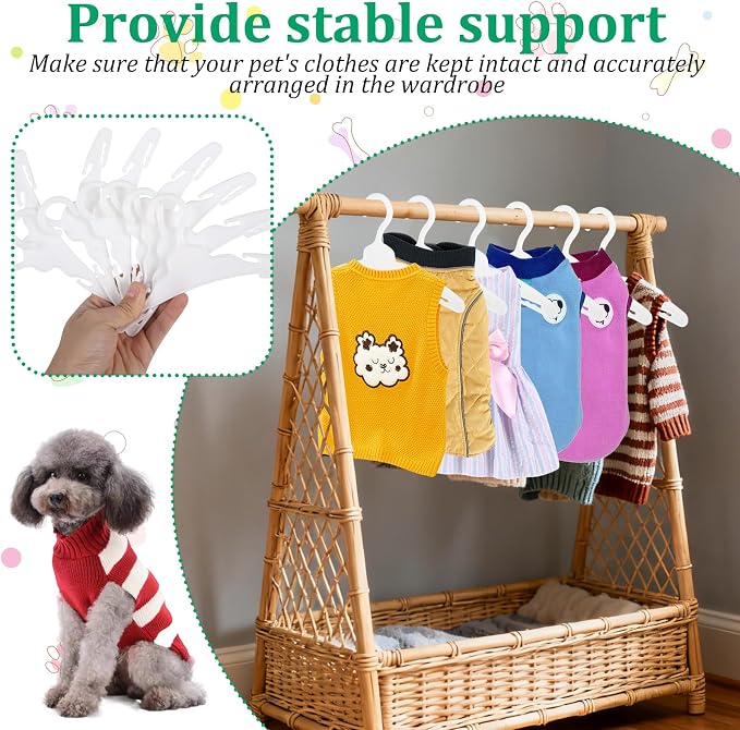 48 Pcs Dog Clothes Hangers, Plastic Dog Cat Clothing Hanger Rack, Wide Non-Slip, Pet Clothing Holder Coat Hanger for Organizing Pet Apparel and Baby Clothes (White)
